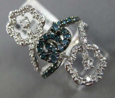 ESTATE LARGE .94CT WHITE BLUE DIAMOND 14KT WHITE GOLD MULTI FLOWER COCKTAIL RING