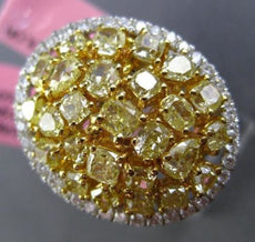 LARGE 4.13CT WHITE & FANCY YELLOW DIAMOND 18K 2TONE GOLD OVAL HALO COCKTAIL RING