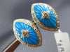 ESTATE LARGE .32CT DIAMONDS & AAA TURQOISE 14KT YELLOW GOLD 3D FLOWER EARRINGS