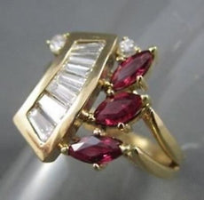 ANTIQUE WIDE 1.45CTW DIAMOND & AAA RUBY 14KT YELLOW COCKTAIL RING AMAZING #22075