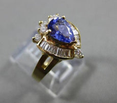 ESTATE 1.33CT DIAMOND & AAA PEAR TANZANITE 14K YELLOW GOLD 3D COCKTAIL RING 9787