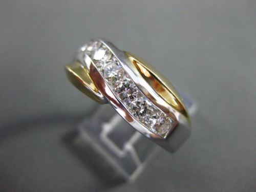 ESTATE 1.20CT DIAMOND 14KT TWO TONE GOLD DIAGONAL WAVE ANNIVERSARY RING #19620