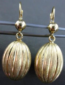 ESTATE WIDE 14KT YELLOW GOLD 3D OVAL MELON SHAPE ELONGATED HANGING EARRINGS
