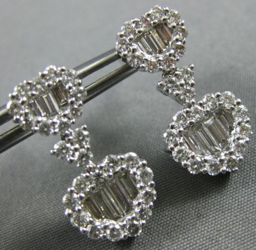 ESTATE 1.74CT ROUND & BAGUETTE DIAMOND 18KT WHITE GOLD 3D DOUBLE HEART EARRINGS