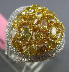 ESTATE MASSIVE 4.40CT INTENSE FANCY YELLOW DIAMOND 18KT GOLD 3D DOUBLE HALO RING