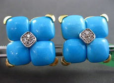 ESTATE LARGE .20CT DIAMOND & AAA TURQUOISE 18KT YELLOW GOLD 3D FILIGREE EARRINGS