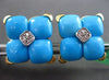 ESTATE LARGE .20CT DIAMOND & AAA TURQUOISE 18KT YELLOW GOLD 3D FILIGREE EARRINGS