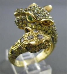ESTATE 1.60CT YELLOW TOPAZ EMERALD & DIAMOND 18KT GOLD DOUBLE TIGER FUN RING