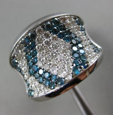 ESTATE WIDE 2.86CT WHITE & BLUE DIAMOND 14KT WHITE GOLD 3D CONCAVE COCKTAIL RING