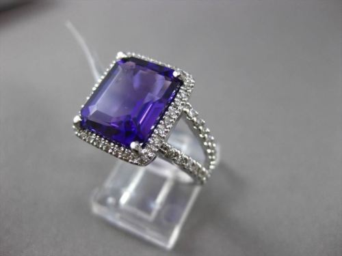 ESTATE LARGE 6.22CTW DIAMOND & AAA AMETHYST 14KT WHITE GOLD HALO ENGAGEMENT RING