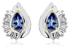 ESTATE 1.30CT DIAMOND & AAA TANZANITE 14KT WHITE GOLD CLASSIC TEAR DROP EARRINGS