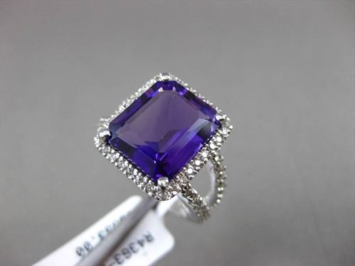ESTATE LARGE 6.22CTW DIAMOND & AAA AMETHYST 14KT WHITE GOLD HALO ENGAGEMENT RING
