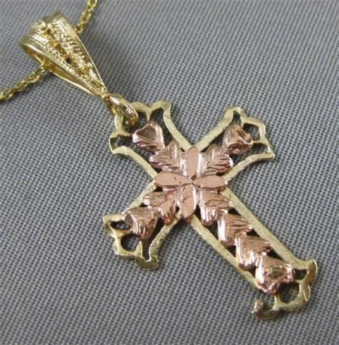 ANTIQUE 14KT YELLOW ROSE GOLD FILIGREE HANDCRAFTED FLOWER CROSS