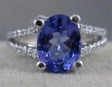 ESTATE 2.09CTW DIAMOND TANZANITE 14K W GOLD PAVE SPLIT BAND COCKTAIL RING #20500