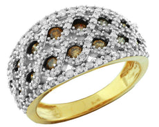 1.03CT WHITE & MOCHA DIAMOND 14KT YELLOW GOLD 3D 2 ROW INFINITY ANNIVERSARY RING