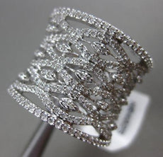 ESTATE WIDE 1.03CT DIAMOND 14KT WHITE GOLD MULTI ROW OPEN FILIGREE COCKTAIL RING