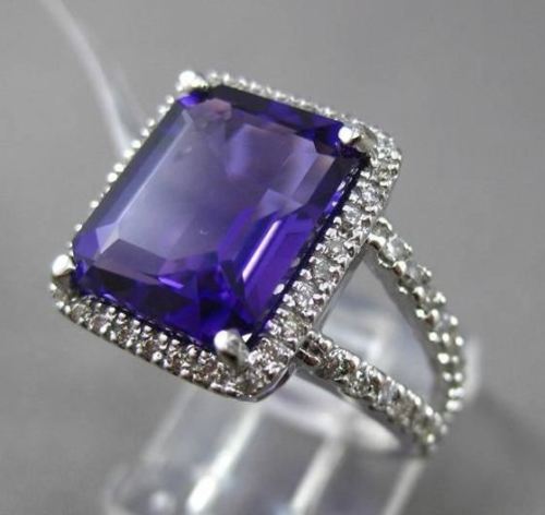 ESTATE LARGE 6.22CTW DIAMOND & AAA AMETHYST 14KT WHITE GOLD HALO ENGAGEMENT RING