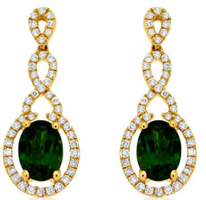 2.32CT DIAMOND & AAA RUSSALITE 14K YELLOW GOLD 3D OVAL INFINITY HANGING EARRINGS