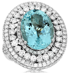 LARGE 12.60CT DIAMOND & AAA AQUAMARINE 14K WHITE GOLD 3D COCKTAIL MULTI ROW RING