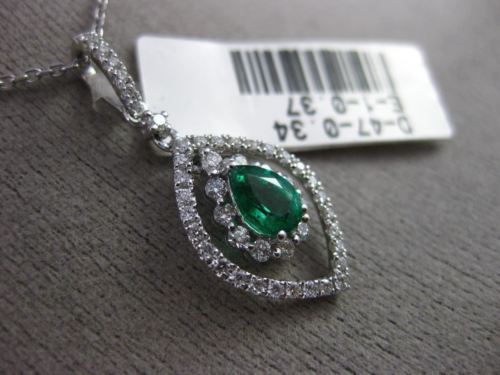 .70CT DIAMOND & AAA EMERALD 18K WHITE GOLD 3D DOUBLE HALO MARQUISE SHAPE PENDANT
