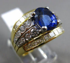 ESTATE 4.51CT DIAMOND & AAA SAPPHIRE 18K WHITE & YELLOW GOLD COCKTAIL RING #2061