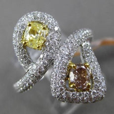 ESTATE LARGE 1.91CTW WHITE & YELLOW DIAMOND 18KT TWO TONE GOLD 3D COCKTAIL RING
