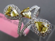 LARGE .57CT WHITE & FANCY YELLOW DIAMOND 18K 2TONE GOLD PEAR SHAPE COCKTAIL RING