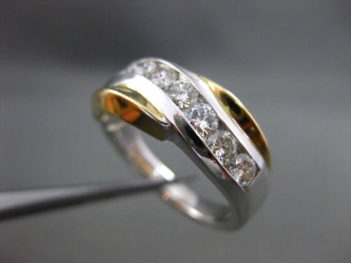 ESTATE 1.20CT DIAMOND 14KT TWO TONE GOLD DIAGONAL WAVE ANNIVERSARY RING #19620