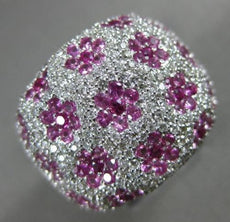 MASSIVE 4.11CT DIAMOND & PINK SAPPIRE 18KT WHITE GOLD MULTI FLOWER COCKTAIL RING