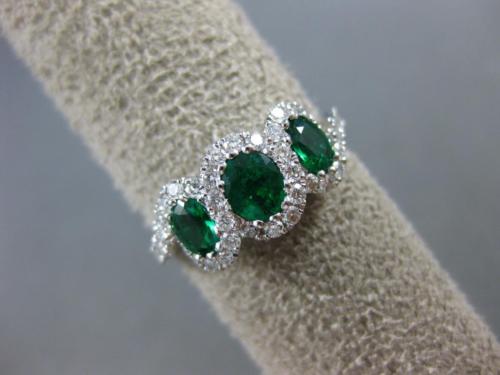 ESTATE 1.19CT DIAMOND & AAA EMERALD 18K WHITE GOLD 3D 3 STONE INFINITY LOVE RING