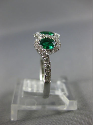 ESTATE 1.19CT DIAMOND & AAA EMERALD 18K WHITE GOLD 3D 3 STONE INFINITY LOVE RING