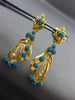 ANTIQUE AAA TURQOUISE & PEARL 22KT GOLD HANDCRAFTED LEAF HANGING EARRINGS