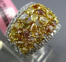 ESTATE LARGE 3.56CT WHITE & MULTI COLOR DIAMOND 18K 2 TONE GOLD 3D COCKTAIL RING