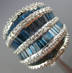ESTATE MASSIVE 5.05CT ROUND & BAGUETTE WHITE & BLUE DIAMOND 14KT WHITE GOLD RING