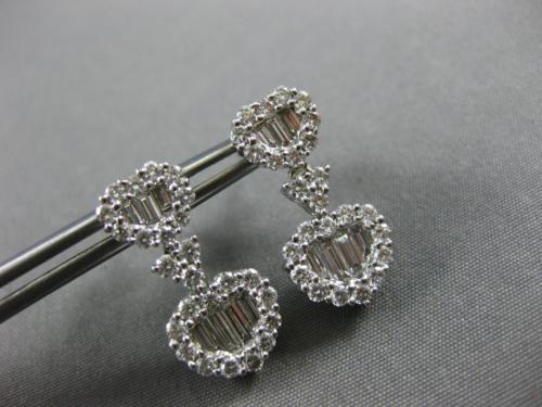 ESTATE 1.74CT ROUND & BAGUETTE DIAMOND 18KT WHITE GOLD 3D DOUBLE HEART EARRINGS