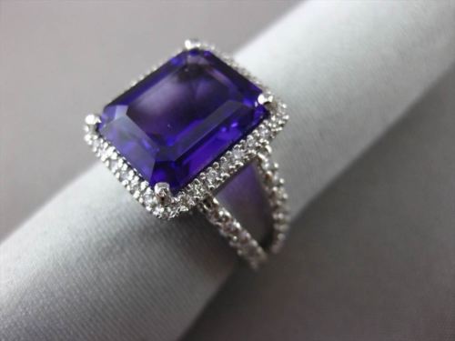 ESTATE LARGE 6.22CTW DIAMOND & AAA AMETHYST 14KT WHITE GOLD HALO ENGAGEMENT RING