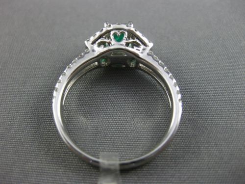ESTATE 1.22CT DIAMOND & AAA EMERALD 14KT WHITE GOLD HALO SQUARE ENGAGEMENT RING