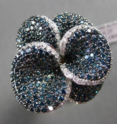 ESTATE LARGE 5.0CT ROUND BLUE & WHITE DIAMOND 18KT WHITE GOLD 3D COCKTAIL RING