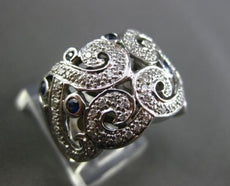 ESTATE LARGE 1.05CT DIAMOND & AAA SAPPHIRE 14K WHITE GOLD FLOR DE LIS RING 20398