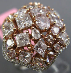 ESTATE LARGE 5.29CT WHITE & PINK DIAMOND 18KT 2 TONE GOLD 3D FLOWER CLUSTER RING