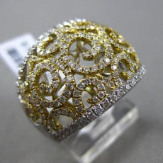 ESTATE WIDE 1.11CT DIAMOND 18KT TWO TONE GOLD 3D OPEN FILIGREE COCKTAIL RING