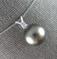 .05CT DIAMOND & AAA TAHITIAN PEARL 14KT WHITE GOLD 3D SOLITAIRE FLOATING PENDANT