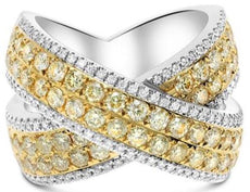 2.58CT WHITE & FANCY YELLOW DIAMOND 18KT WHITE GOLD CRISS CROSS ANNIVERSARY RING
