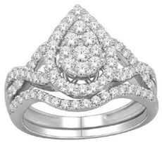 1.0CT DIAMOND 14KT WHITE GOLD ROUND PEAR SHAPE CLUSTER INFINITY ANNIVERSARY RING