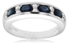 1.16CT DIAMOND & AAA SAPPHIRE 14KT WHITE GOLD 3D ROUND & OVAL ANNIVERSARY RING