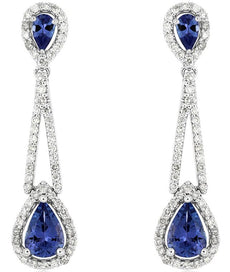 2.6CT DIAMOND & AAA TANZANITE 14K WHITE GOLD PEAR SHAPE & ROUND HANGING EARRINGS