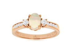 .90CT DIAMOND & AAA OPAL 14KT ROSE GOLD 3D OVAL & ROUND 3 STONE ENGAGEMENT RING