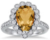 LARGE 5.32CT DIAMOND & AAA CITRINE 14K WHITE GOLD PEAR SHAPE & ROUND FLORAL RING