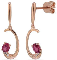 ESTATE .47CT DIAMOND & AAA RUBY 14KT ROSE GOLD OVAL & ROUND FUN HANGING EARRINGS
