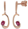 ESTATE .47CT DIAMOND & AAA RUBY 14KT ROSE GOLD OVAL & ROUND FUN HANGING EARRINGS